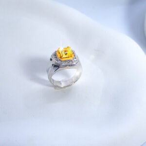 Cincin EP W/Natural Yellow Chrysoberyl (3.18Crt) Cushion Cut + Diamond Eropa (Sertifikat Sky Lab)