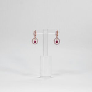 Anting Jepit Sirkon 2 baris bandul circle Synt Merah Center B.708