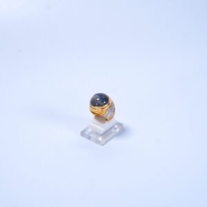 Cincin Batu Akik Bulat Pemandangan Salju samping kastil dan gunung kombinasi kr. Ross Gold, Putih, Kuning HM