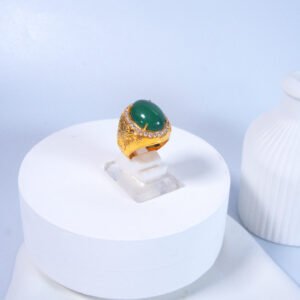 Cincin Hijau Garut M.Bunga BB Oval Caboch 0,9gr w/sirkon kombinasi kr kuning HM